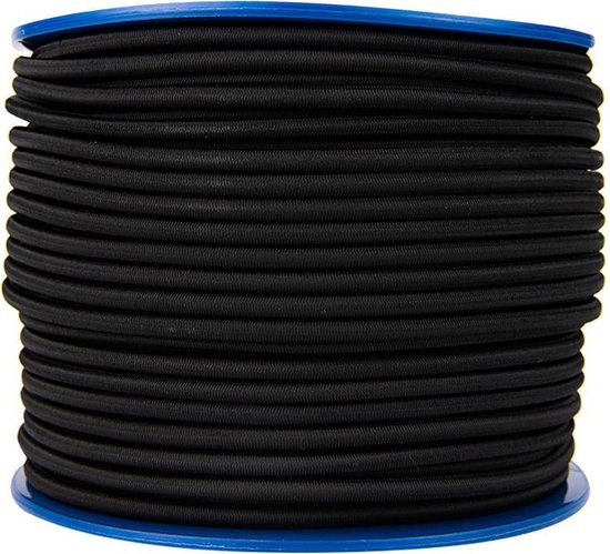 Elastisch koord 6mm zwart trapezekoord - 100 meter op spoel