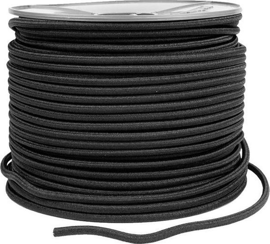 Elastisch koord 6mm zwart trapezekoord - 25 meter van Merkloos