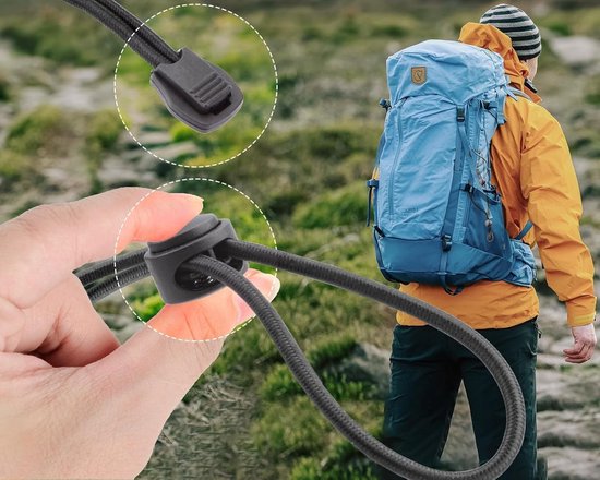 Elastisch rubberkoord 10 m 3 mm rond met 40 blokkers, ideaal voor trekkoorden, rugzakken en waslijnen