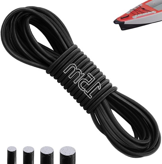 Elastisch rubberkoord 4 mm 15 m zwart met UV-bescherming voor zeil, tent en traileraccessoires