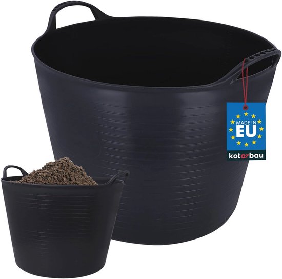 Elastisch rubberrek 42L zwart met handgrepen - Flexibele tuinmand