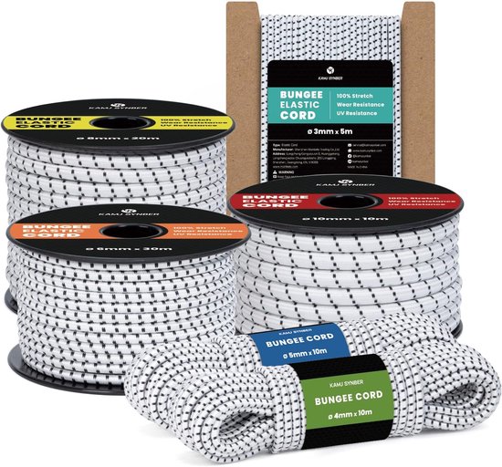 Elastisch Touw - Expander Koord - Vastbinden Zeil - UV Vochtbestendig - 6mm x 5m - Zwart Wit