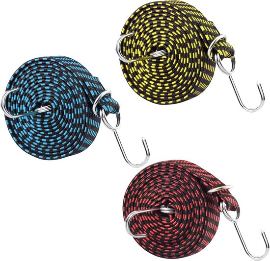 Elastisch touw met haken - 3 stuks, 2 meter voor auto, fiets, motor en camping