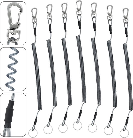 Elastische hengelkoorden, 7 stuks, met splitring en karabijnhaak voor kajak/vistang/visgereedschap van Merkloos
