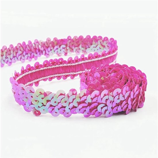 Elastische Lint met Pailletten 2 cm Breed, Perfect voor DIY Kleding, Knutselen en Decoratie in Lichtroze van Merkloos