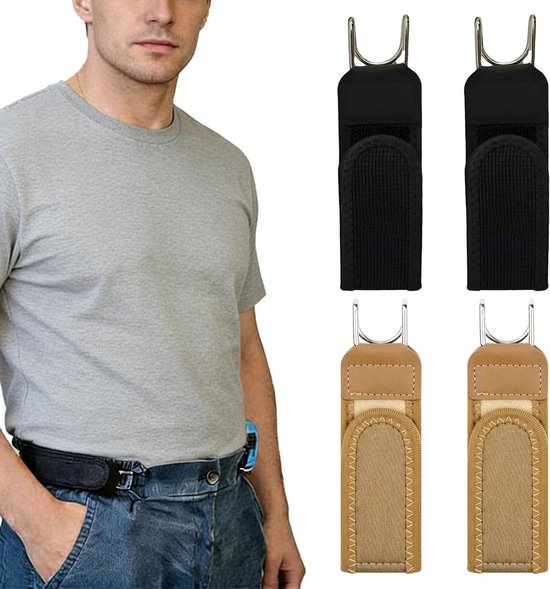 Elastische onzichtbare riem zonder gesp, verstelbare riem met metalen haken en klittenbandsluiting, 4 stuks in zwart en bruin, ideaal voor heren en dames