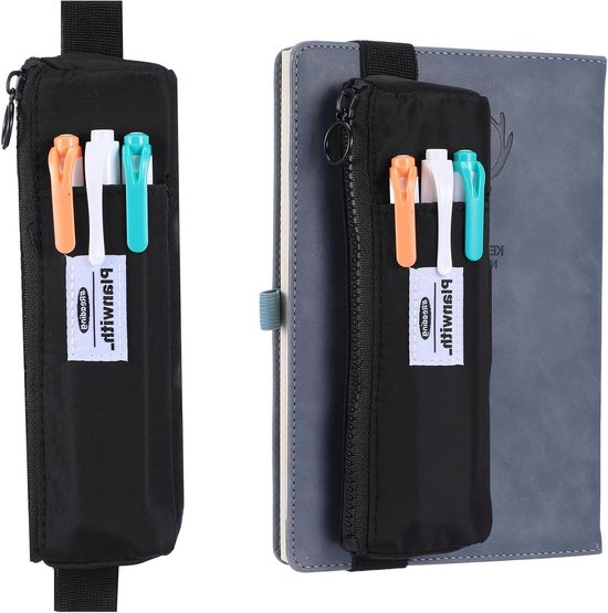 Elastische Pennenhouder - Pennenetui Notitieboek - Schrijfgerei Opbergen - Verstelbare Elastische Band - 19 x 6 cm - Zwart