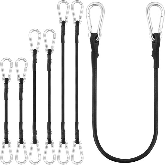 Elastische Verstelbare Straps met Haken, Set van 6, 8 mm x 45 cm, Ideaal voor Fietsen, Motorrijden en Bagagebevestiging