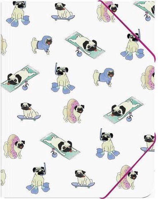 Elastomap Pug Life A4+ - met elastiek FHarde kaft - Hardcover MIX