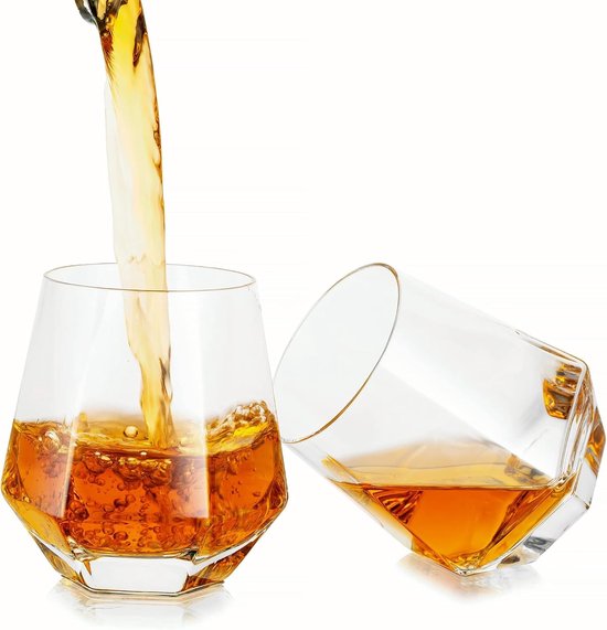 Elegante Whisky Glazen met Kegelvorm, Set van 2, 10oz, Kristal zonder Lood voor een Luxe Drinkervaring