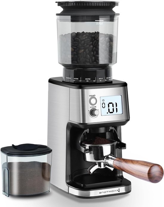 Elektrische Koffiemolen met Kegelvormige Maalschijf – 51 Maalinstellingen, Afneembare Houder en Reservoir – Perfect voor Espresso, Filterkoffie en Cold Brew (Zilver)