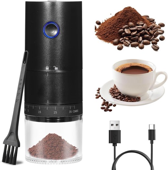 Elektrische Koffiemolen met USB Oplaadfunctie, 38 Instellingen voor Grove Maalgraden, Keramische Molen voor Koffiebonen, Granen en Specerijen