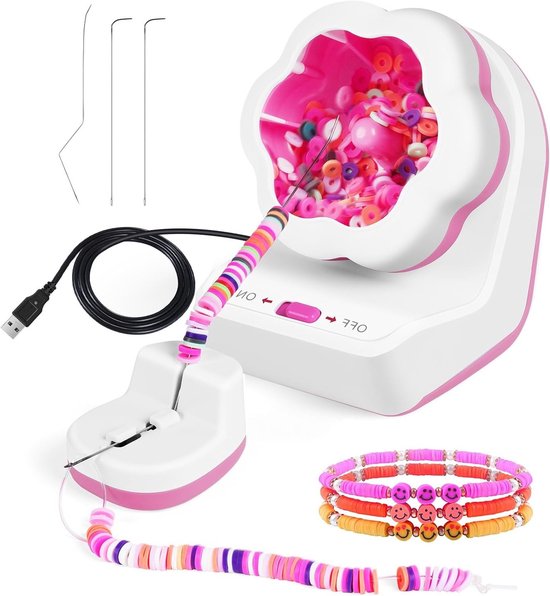 Elektrische Kralen Spinner voor DIY Armbanden, USB Oplaadbare Kralenmaker met 3 Grote Ogen Naalden voor Creatieve Bead Crafting