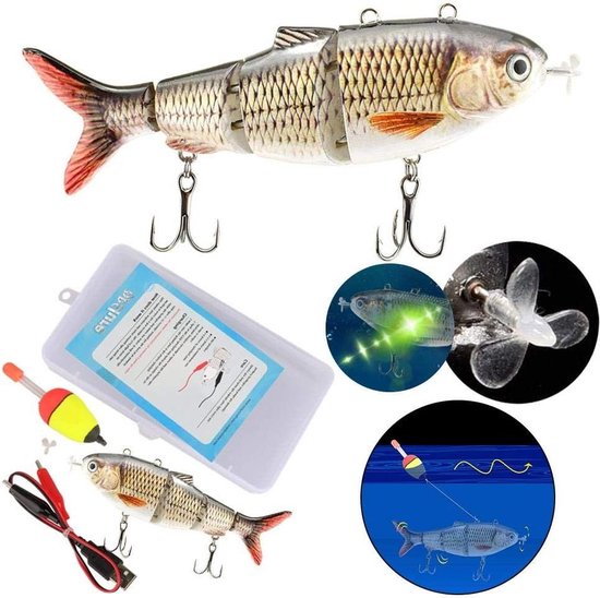 Elektrische Lokken Robot ZwemmenUSB Oplaadbare Lokt Multi Jointed Swimbaits met LED Licht - Hard Lokt Visgerei Bass Vissen - Jeyie Vissen van Jeyie