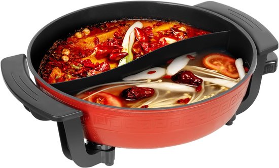 Elektrische pot 6 l, 1360 W hotpot met 5 temperatuurniveaus, Chinese hotpot elektrische pot voor braden, koken, stoven, antiaanbaklaag