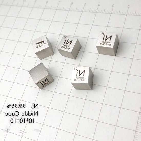 Element Cube 10x10mm van Kobalt, Nikkel, Koper, Zink, Niobium, Molybdeen, Tin, Tungsten, Bismut, Lood, Antimoon, Titanium en IJzer - Hoogwaardige Metaalstaaf voor Experimenten en Onderzoek van Merkloos