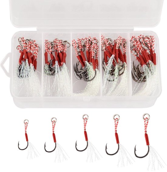 Elzusha - Lichtgevende Vishaak Jigs met Hulptouw 50 Stuks Diverse Maten