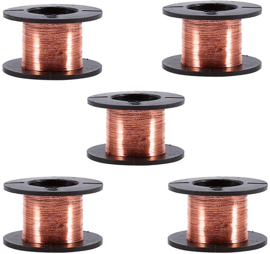 Emaillerd Koper Draad Spoel - 5 Rollen van 0.1mm, 12m voor Verbinding, Lassen en Elektronische Toepassingen