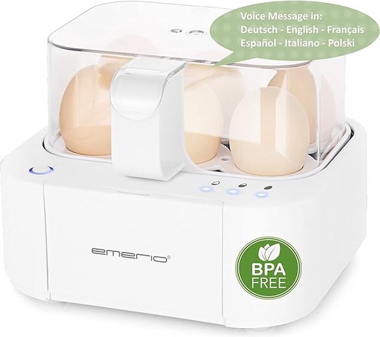 Emerio Smart Eierkoker Elektrisch met Timer - Voor 6 Eieren - 400W - Hard, zacht en medium gekookt - Inclusief Maatbeker - EB-115560.14 - Eierwekker Wit van Merkloos