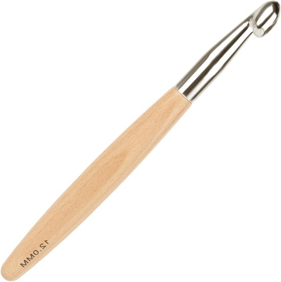 Ergonomische Haaknaald 12mm van Beukenhout, Ideaal voor Dikke Wol en Dekens, Geschikt voor Artrose en Comfortabel Haken van Merkloos