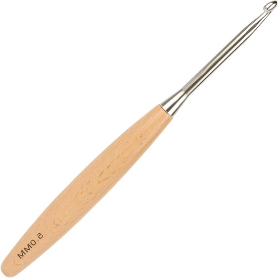 Ergonomische Haaknaald 5mm met Houten Handvat, Lichtgewicht en Comfortabel voor Pijnlijke Handen, Ideaal voor Haken en Breien van Merkloos