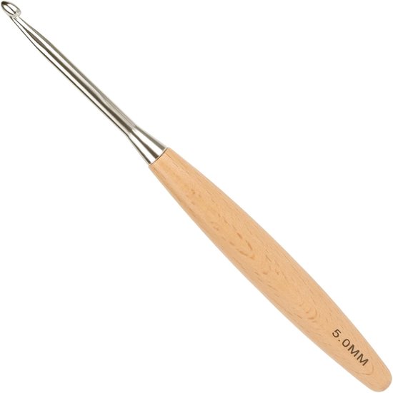 Ergonomische Haaknaald 5mm van Beukenhout, Lichtgewicht Metalen Haak met Comfortabele Grip voor Artrose, Ideaal voor Haken en Breien