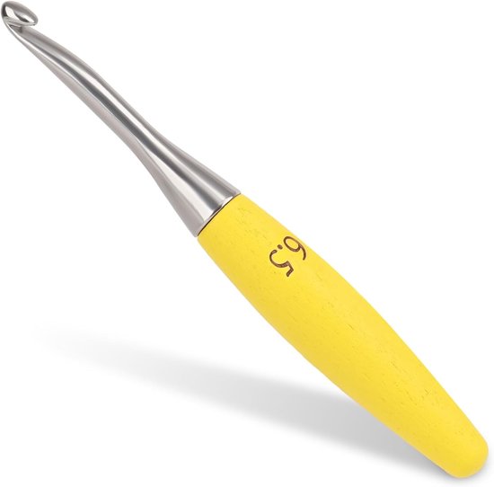 Ergonomische Haaknaald 6.5mm met Beukenhouten Handvat, Rvs Haaknaald voor Beginners, Kleurige en Stijlvolle Haaknaald voor Haken van Mutsen en Accessoires