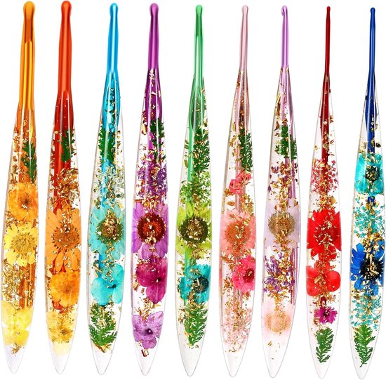 Ergonomische haaknaald set met bloemen handgrepen voor dekens, poppen en sjaals - 9 stuks, 2,0-6,0 mm, ideaal voor haken en creatief breien