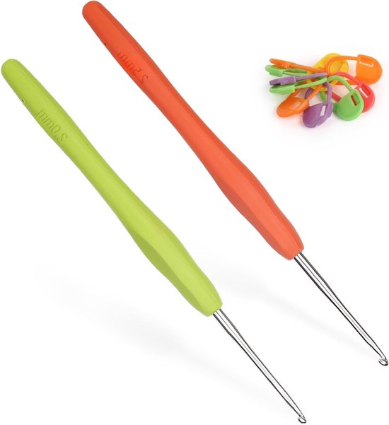Ergonomische Haaknaalden 2mm en 2.5mm - 2 Stuks Metaal met Zachte TPR Handgreep voor Beginners en Professionals, Ideaal voor Artrose en Comfortabel Haken van Merkloos