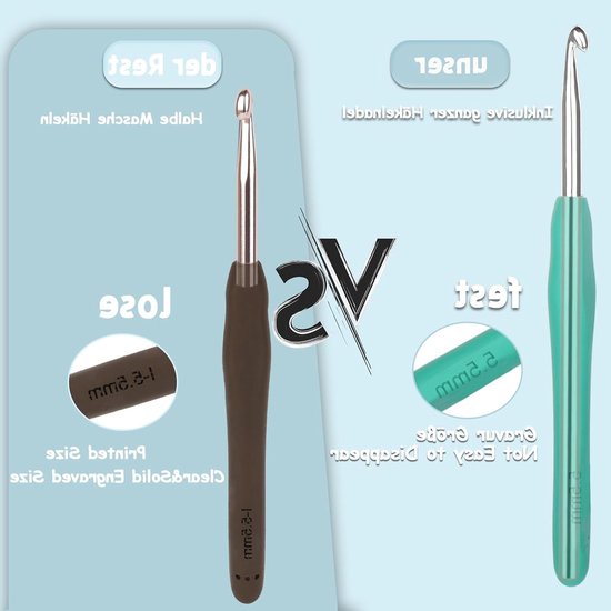 Ergonomische Haaknaalden 3mm en 3.5mm, 2 Stuks Metaal, Comfortabele Handgreep voor Beginners en Professionals, Ideaal voor Haken en Creatieve Projecten van Merkloos