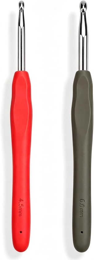 Ergonomische haaknaalden met zachte handgrepen, 4,5 mm en 6,0 mm, ideaal voor beginners en gevorderden, perfect voor haakprojecten en creatief handwerk