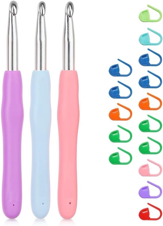 Ergonomische Haaknaalden Set met 15 Mesh Markers, Zachte Grip en Hoge Kwaliteit voor Beginners en Liefhebbers van Haken