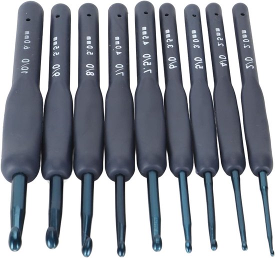 Ergonomische Haaknaalden Set met 9 Maten (2-6mm) en Zachte Handgrepen voor Comfortabel Haken en Breien