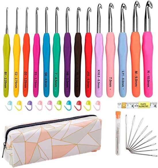 Ergonomische Haaknaalden Set van 14 Stuks met Comfort Grip en Accessoires voor Haken en Breien