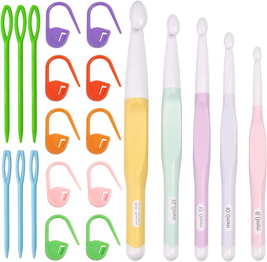 Ergonomische Haaknaalden Set van 20mm tot 8mm voor Beginners, Ideaal voor Haken van Dekens, Sjaals en Tapijten