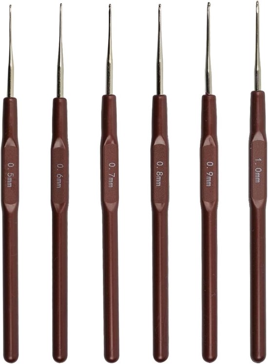 Ergonomische Haaknaalden Set van 6 Stuks (0.5-1mm) - Perfect voor Haken, Breien en Creatieve Projecten, Ideaal voor Beginners