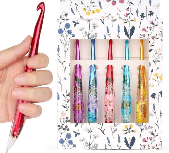Ergonomische Haaknaalden Set van 6mm tot 10mm met Lange Bloemenhandgreep - Perfect voor Haken, DIY Projecten en Creatieve Cadeaus voor Moeders van Merkloos