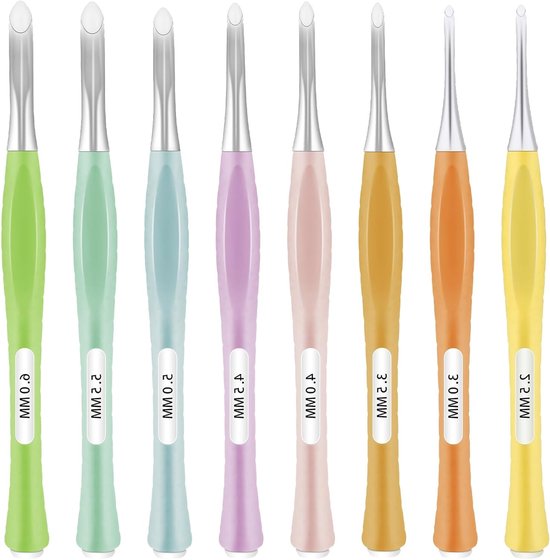 Ergonomische Haaknaalden Set van 8 Stuks, Antislip en Zacht Handvat voor Beginners, Ideaal voor Haken van Mutsen, Handschoenen en Sjaals, Maten 2.5-6mm van Merkloos