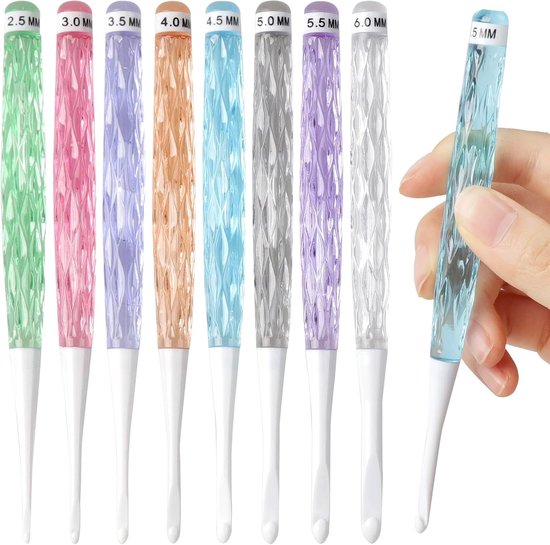 Ergonomische Haaknaalden Set van 8 Stuks van Kunststof met Antislip Handvatten 2.5mm-6mm voor Comfortabel Haken