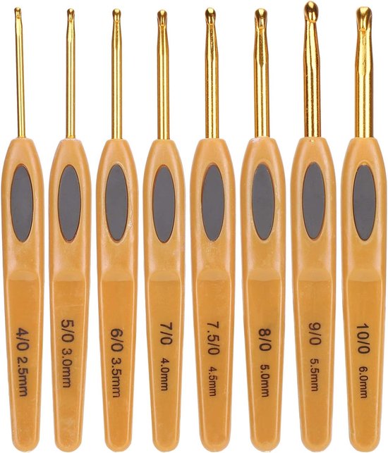 Ergonomische Haaknaalden Set van 8 Stuks voor Breien en Haken, Antislip Handvatten, Diverse Maten voor Beginners en Hobbyisten