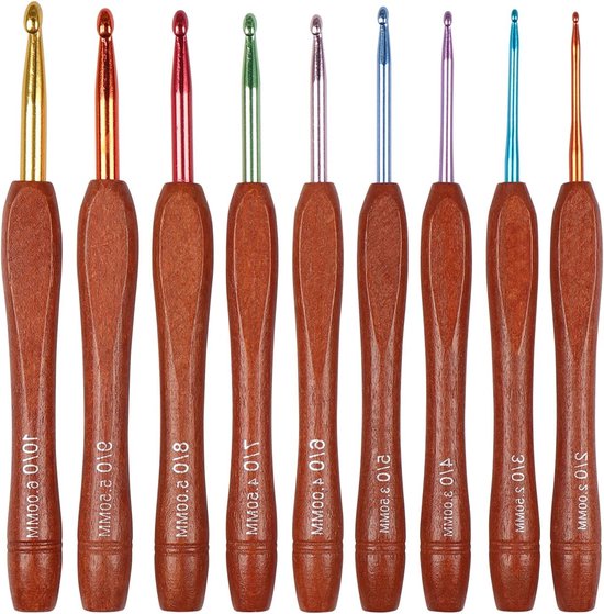 Ergonomische haaknaalden set van 9, houten breinaalden van 2 mm tot 6 mm, perfect voor Amigurumi, haken en diverse patronen