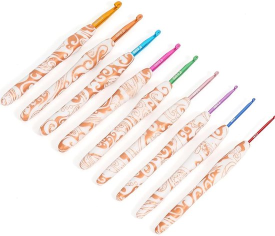 Ergonomische haaknaalden set van 9 met zachte rubberen handvatten, kleurrijk en ideaal voor zowel beginners als professionals, perfect voor haken thuis