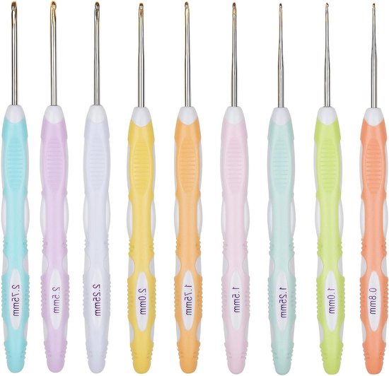 Ergonomische Haaknaalden Set van 9 Stuks, Ideaal voor Haken, Kanten en Breien, Geschikt voor Artrose en Comfortabel Gebruik van Merkloos