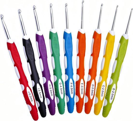 Ergonomische haaknaalden set van 9 stuks, verschillende maten voor haken, inclusief Tunisische haaknaald, perfect voor beginners en professionals, hoogwaardig en veelzijdig haken.