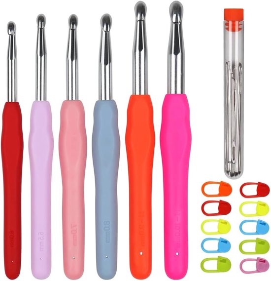 Ergonomische Haaknaalden Set voor Haken, Maten 6-10mm, Stevige Metaal en Zachte Grip voor Arthritis, Ideaal voor Creatieve Projecten en Handwerk van Merkloos
