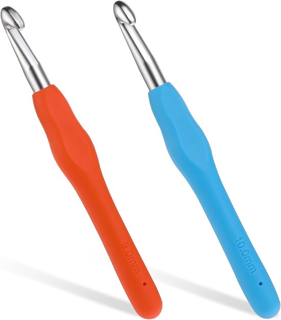 Ergonomische Haaknaalden voor Beginners - 2 Stuks Kleurige Haaknaalden met TPR Grip voor Comfortabel Haken en Breien met Artritisvriendelijke Handgreep