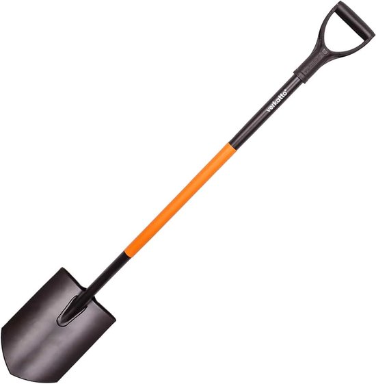 Ergonomische koolstofstalen puntspade - 124 cm - tuinschop met gehard puntig blad en D-greep - grafschop voor harde steenachtige bodems - Gemaakt in EU