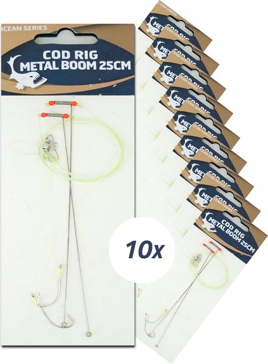 Eurocatch Cod Rig - 2-Haken 5/0 - 10 Stuks - Kabeljauw Onderlijn - Metalen Afhouder - Zeevissen van Merkloos