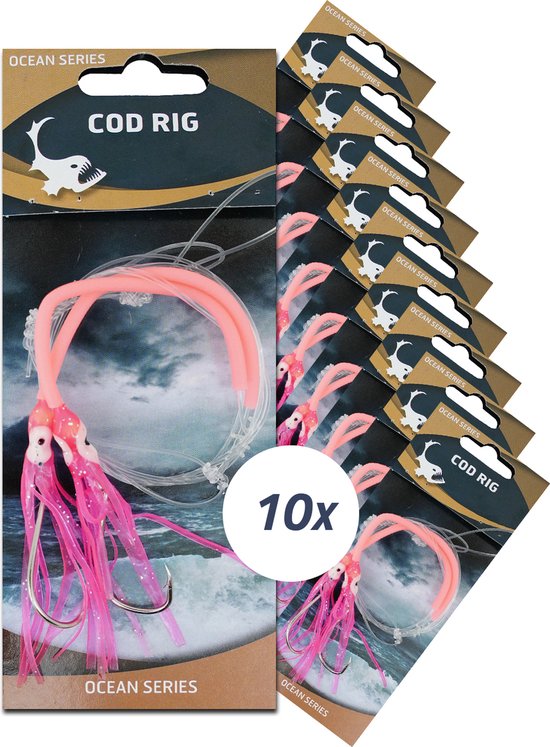 Eurocatch Cod Rig Pink Luminous 2-Haken 5/0 - 10 Stuks - Kabeljauw Onderlijenen - Zeevissen - Zevis Paternoster van Merkloos