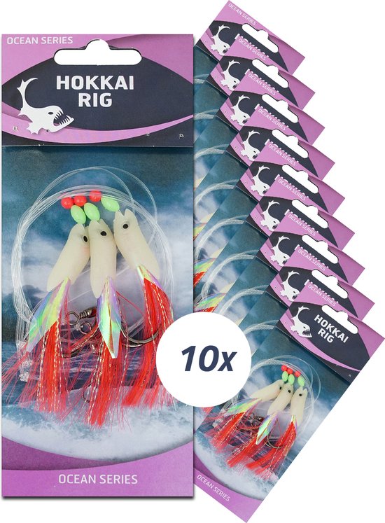Eurocatch Hokkai Rig - Luminous Groen 3-Haken - 10 Stuks - Zeeonderlijn - Zeevissen - Kabeljauw van Merkloos